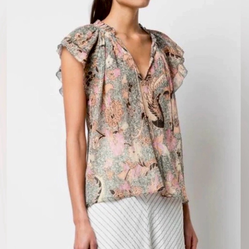 Ulla Johnson Tops | Ida Floral Plissé Top Ivory/Multi Sz 4 - Picture 3 of 10